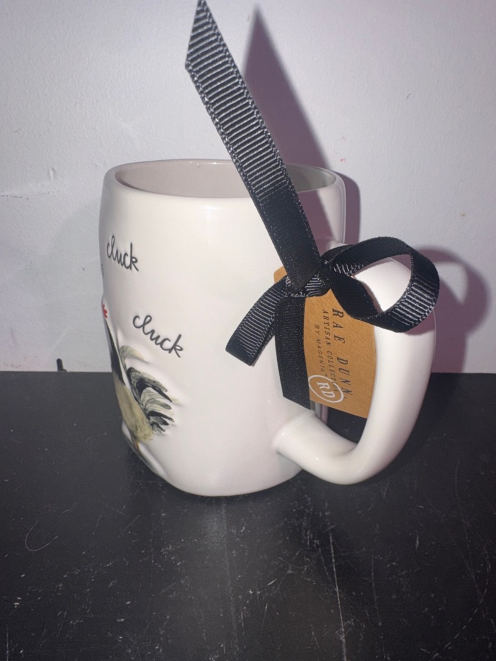 Rae Dunn Pink Rooster Mug with 'cluck' Script - Picture 3 of 4